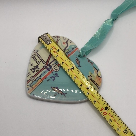 Ormond By The Sea Florida Map Heart Ornament Porcelain In Sea Blue - Picture 4 of 5